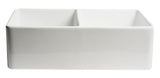 White Smooth Apron 33" x 18" Double Bowl Fireclay Farm Sink