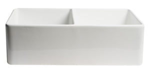 White Smooth Apron 33" x 18" Double Bowl Fireclay Farm Sink