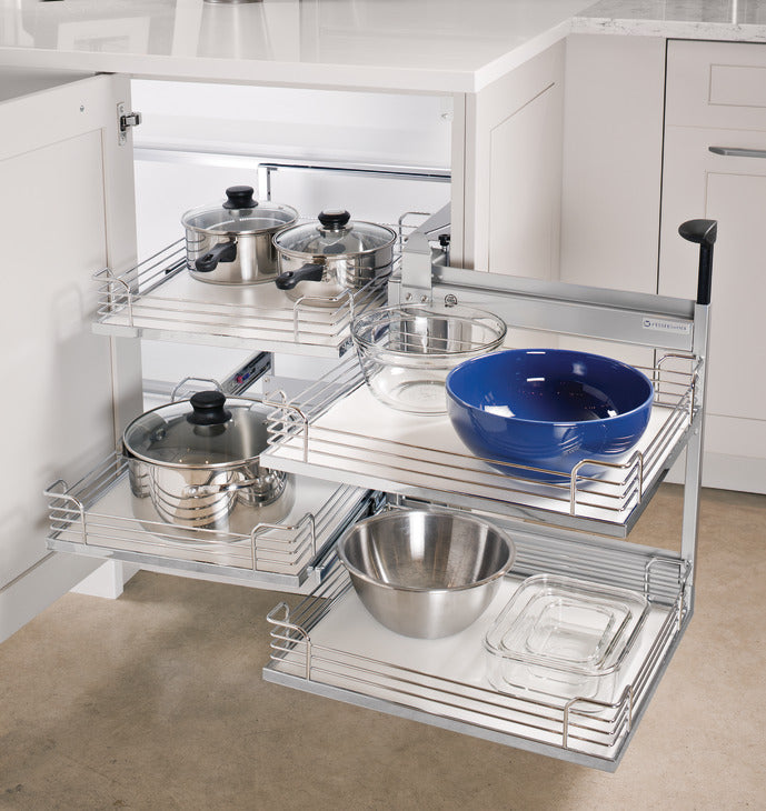 Häfele 548.11.266 Tray Set, for Magic Corner II, Arena Plus, Chrome surround/maple bottom