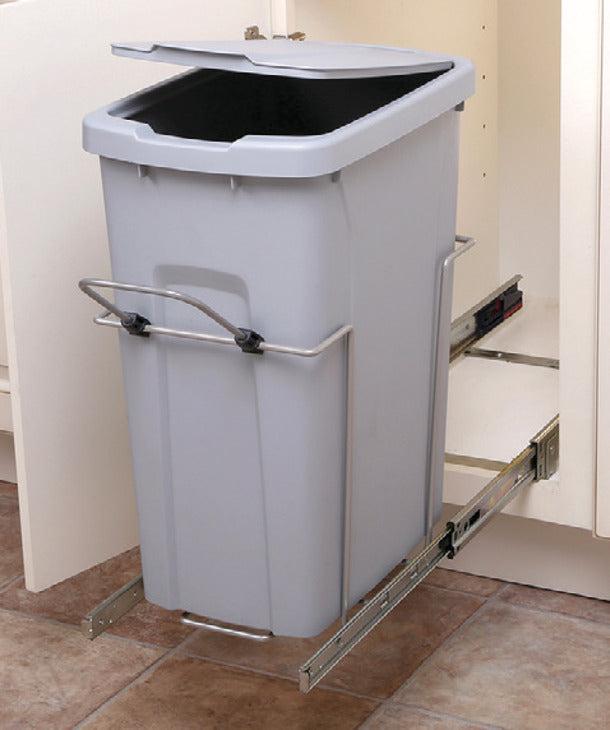 Häfele 503.13.541 KV - Waste Bin Pull-Out, Bottom Mount, Single, Ball Bearing Slide with Overtravel and Soft-Close, Frosted nickel, 35 qt.
