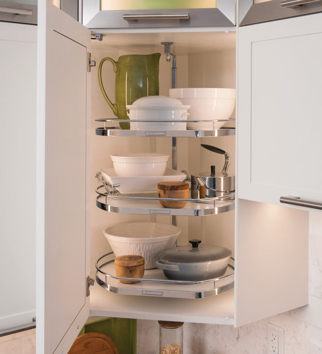 Häfele 542.90.332 Kesseböhmer - Twister Set, Melamine, Two or Three-Tray, for Upper Cabinets, Arena Plus, Chrome/anthracite, height 25 15/16" - 30 1/2", 2 shelves