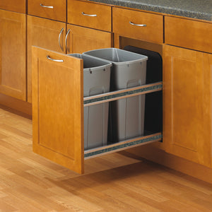 Häfele 503.13.533 KV - Waste Bin Pull-Out, Bottom Mount, Double, 50 Qt, Undermount Slide with Soft-Close, Frosted nickel