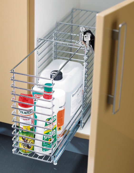 Häfele 545.48.248 Lockable Base Pull-Out Compartment, Under Sink Storage, Steel, (W x D x H): 8" x 17" x 17 3/8"