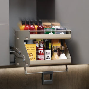Häfele 504.69.713 iMOVE Pull Down Unit, for Face Frame, with Shim, 24" cabinet width, silver/white, single shelf