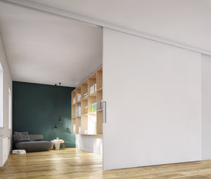 Häfele 942.35.003 Sliding door fitting, Slido D-Line11 240C, set, for 1 and 2-leaf wooden sliding doors, ceiling and wall installation, height adjustable doors, for door weights up to 240 kg (529 lbs.), without soft and self closing mechanism
