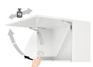 Häfele 373.69.312 Swing-Up Fitting, Maxi, Complete Set, For wooden or glass flaps or flaps with aluminum frame, Model D, nickel