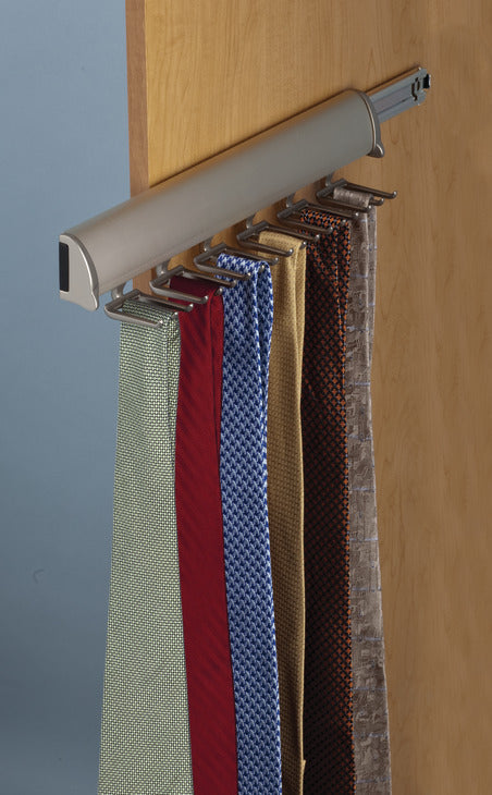 Häfele 807.67.601 TAG - Tie Rack, Synergy Elite Collection, 15 Hook, 11 7/8" Length, With full extension slide, Matte nickel