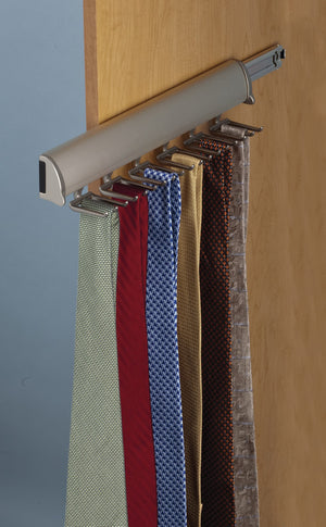 Häfele 807.67.601 TAG - Tie Rack, Synergy Elite Collection, 15 Hook, 11 7/8" Length, With full extension slide, Matte nickel