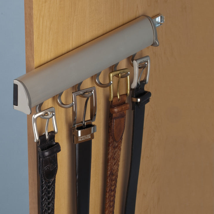 Häfele 807.67.615 TAG - Belt Rack, Synergy Elite Collection, 8 Hook, 17 15/16", With full extension slide, Matte nickel, with chrome hooks and end caps