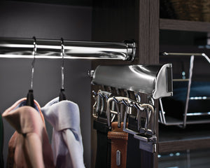 Häfele 807.67.615 TAG - Belt Rack, Synergy Elite Collection, 8 Hook, 17 15/16", With full extension slide, Matte nickel, with chrome hooks and end caps