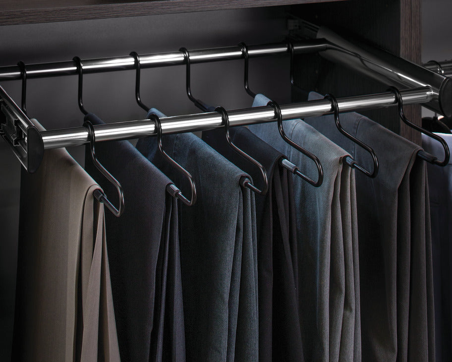Häfele 805.58.433 TAG - 18 Hanger Pants Rack Pull-out, Synergy Collection, 24" Length, With full extension slide, Black