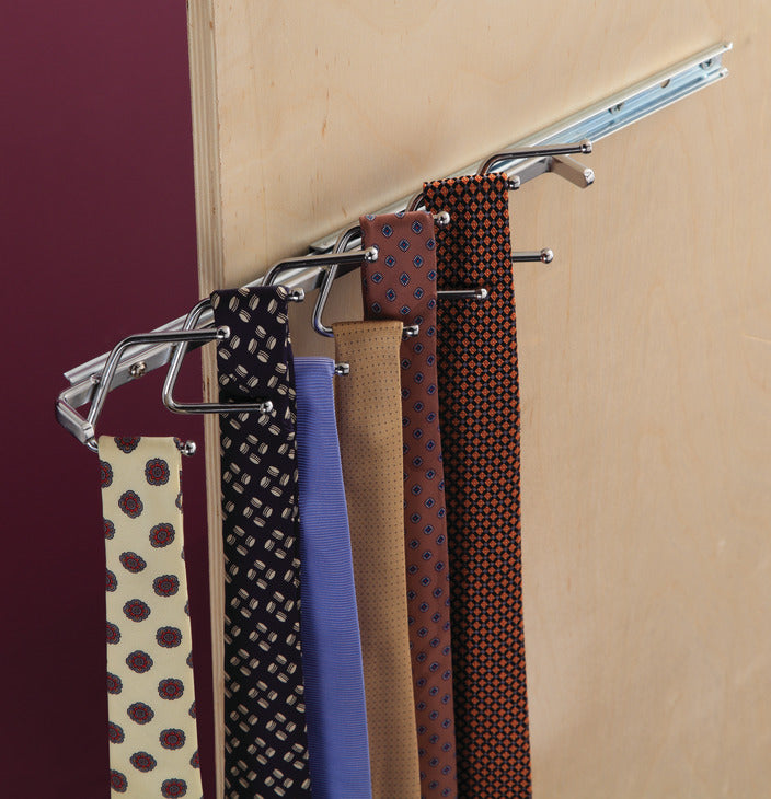 Häfele 807.53.260 Tie Rack with Slide, 12 Hook, 11", with 5 3/4" extension slide, Chrome-plated