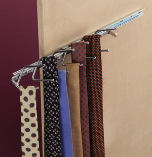 Häfele 807.53.260 Tie Rack with Slide, 12 Hook, 11", with 5 3/4" extension slide, Chrome-plated
