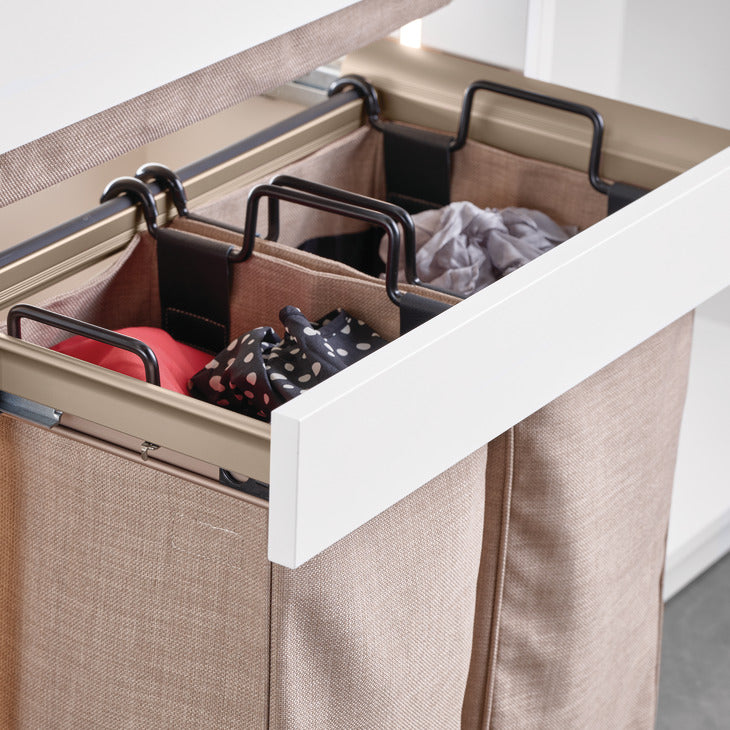 Häfele 807.82.623 TAG - Laundry Organizer, ENGAGE, Black frame, 36", 2 x 18" slate bags