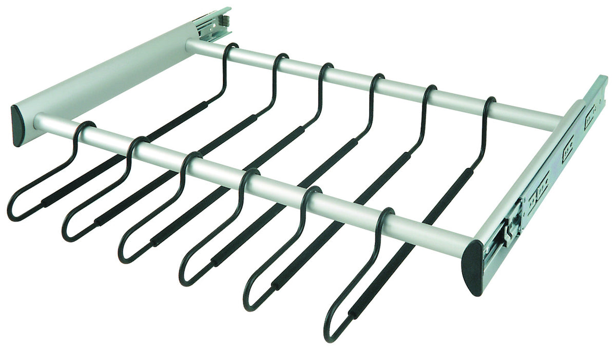 Häfele 805.58.631 TAG - 12 Hanger Pants Rack Pull-out, Synergy Collection, 18" Length, With Full Extension Slide, Matte Nickel