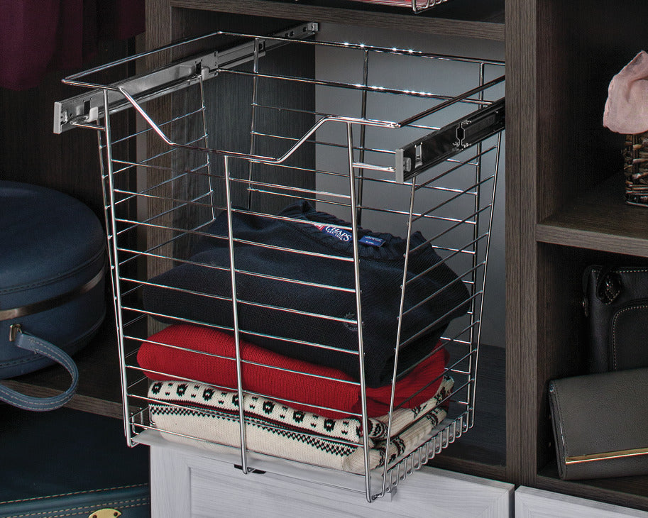 Häfele 547.40.738 Wire Closet Basket, with Full Extension Slides, White, 14" x 23" x 17", with white 14" slides