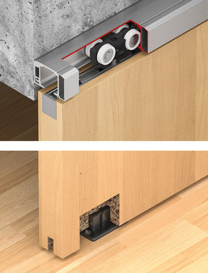 Häfele 940.44.004 Sliding Door Hardware, Slido D-Line11 50I / 80I / 120I, set without running track, for 1-leaf and 2-leaf wooden sliding doors, ceiling installation and wall mounting, door height adjustable, without soft and self closing mechanism, Door 