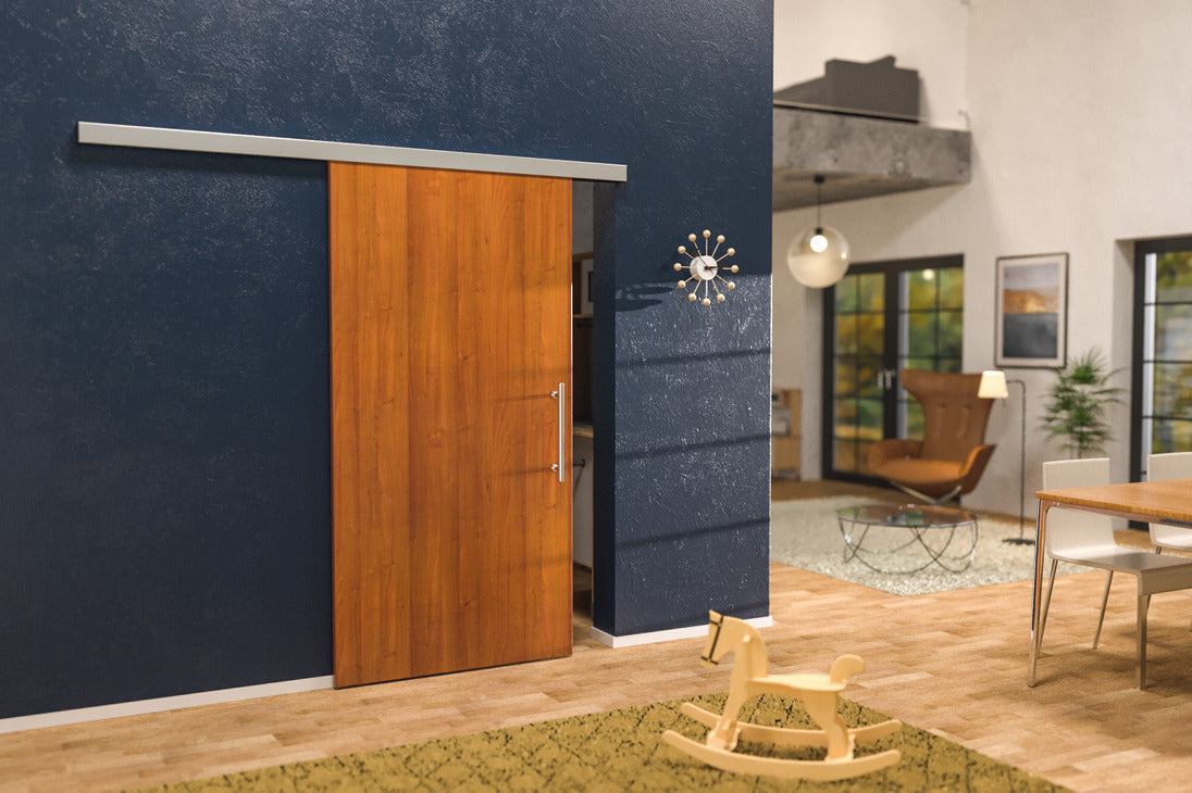 Häfele 941.02.036 Sliding Door Hardware, Slido D-Line11 50P/80P/120P, set without running track, for 1-leaf and 2-leaf wooden sliding doors, ceiling installation and wall mounting, door height adjustable, Without soft and self closing mechanism, door widt