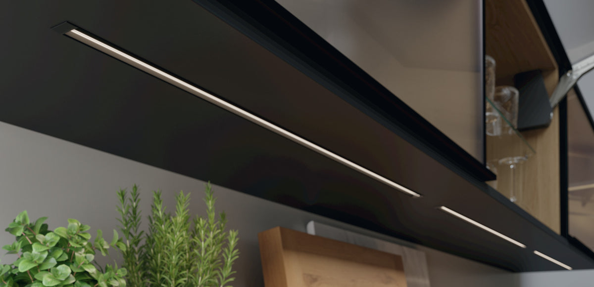 Häfele 833.94.206 Profile for recess mounting, Häfele Lighting Profile 1106, for LED strip lights up to 5 mm (3/16") width with clip, Asymmetrical light distribution, Length: 2.337 m (92"), silver colored
