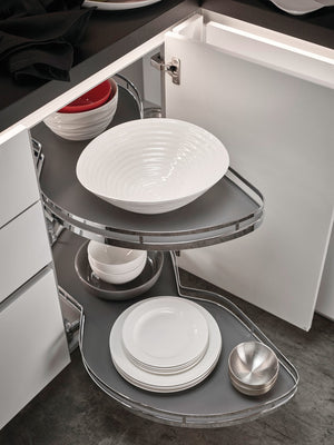 Häfele 541.32.461 Kesseböhmer - LeMans II Set, for Blind Corner Cabinets, with soft closing and self closing mechanisms, with non-slip effect, Swings left, champagne/maple, 2 x 60 shape trays