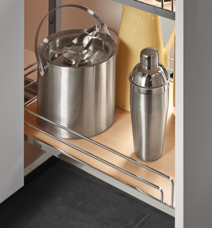 Häfele 546.63.260 Tray Set, for Dispensa Pantry or Dispensa BPO, Arena Style, Chrome/White, width 4", 2 trays