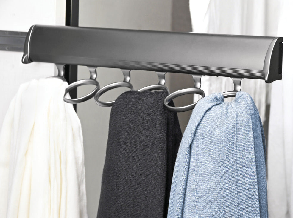 Häfele 807.67.334 TAG - Scarf Rack, 11 15/-16" - 17 7/8" length, powder-coated aluminum, Black, 6 hooks, 14 1/8"