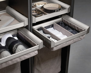 Häfele 807.77.614 TAG - Divided Lingerie Drawer, ENGAGE, Matte nickel with slate fabric, 36" wifth