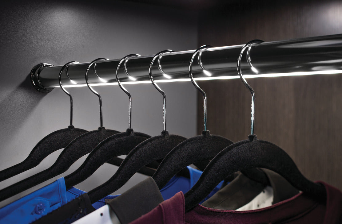 Häfele 833.96.028 Lighted Closet Rod, Elite Collection, 12V, Profile 5111 with Häfele Lighting LED 2065, Polished chrome; 3000K warm white; 457 mm (18") length