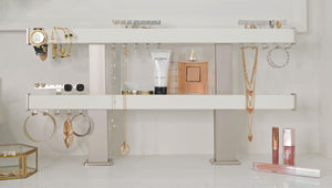 Häfele 807.74.671 TAG - Frame Kit, Duet Symphony Surface Mount Wall System, Width: 23", matte gold, oyster leather, anodized