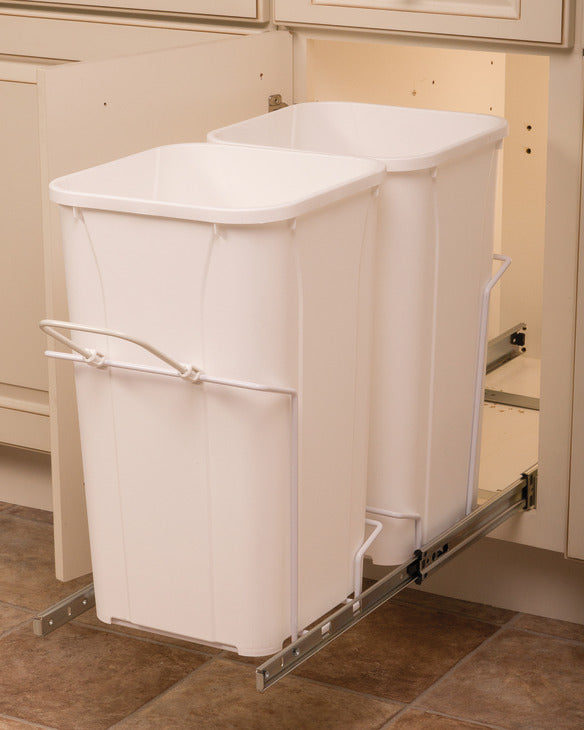Häfele 503.12.787 KV - Waste Bin Pull-Out, Bottom Mount, Double, Ball Bearing Precision Slide with Overtravel, (W x H x D) 364 x 440 x 508 mm, capacity: 2 x 20 qt.