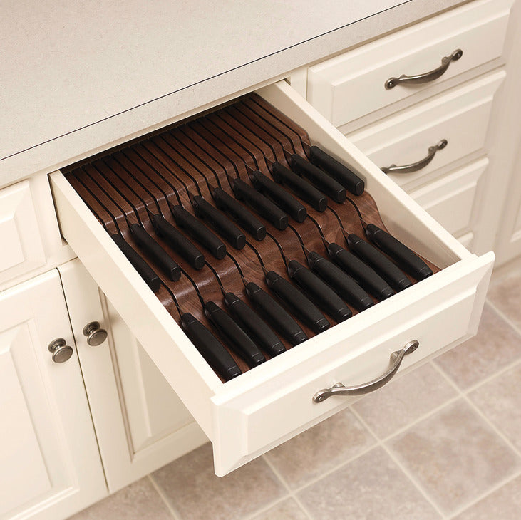 Häfele 550.09.740 Knife Block, Wave, Rivera Collection, 5 7/8" width; walnut