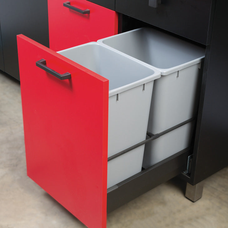 Häfele 503.15.731 Waste Bin Pull-Out, Matrix, Double, 2 x 27 qt, Frame: white, bottom and back: white melamine, bin: white