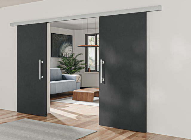Häfele 941.03.037 Sliding Door Fitting, Slido D-Line11 80P / 120P Symmetrical Opening, for 2 sliding doors, for door width 600–1500 mm, for door thickness 26–45 mm, for wall mounting and ceiling installation, Door weight ≤80 kg (176 lb)