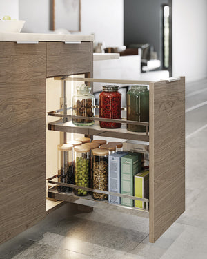 Häfele 546.63.134 Tray Set, for Dispensa Pantry or Dispensa BPO, Arena Style, Chrome/maple, width 16", 2 trays