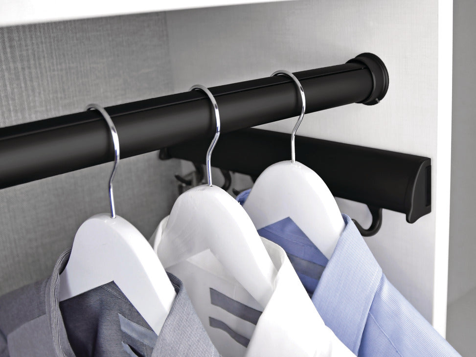 Häfele 820.18.290 TAG - Round Closet Rod with Supports and Caps, Matte nickel/clear cap, 17 3/4" length