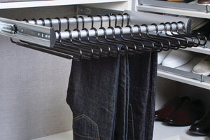 Häfele 805.58.442 TAG - Pants Rack Pull-out, with Hangers, powder-coated aluminum, matte nickel, 24" width