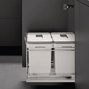 Häfele 503.00.528 Waste Bin Pull-Out, Double Bin, EZPAM Under Sink, 2 x 16 Qt, W x H: 18 7/16" x16", for under sink