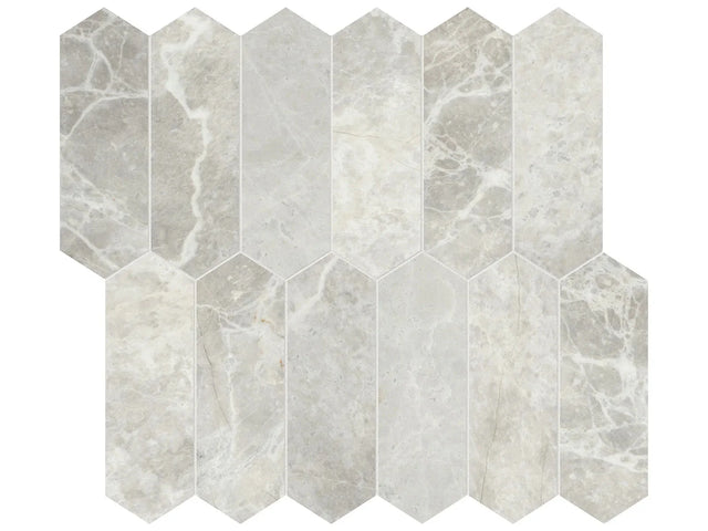 Anatolia Tile 2X6 Apollo Argento Picket Honed Marble Mosaic 5001-0373-0 * 1 Sheet = .87 Sqft * Apollo Argento Picket 2x6 - premium natural stone mosaic tile from Anatolia Tile, available at PoshHaus showroom in Keene, NH