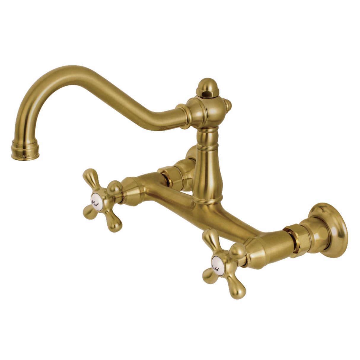 Kingston Brass KS3247AX Vintage Wall Mount Bathroom Faucet, Brushed Brass