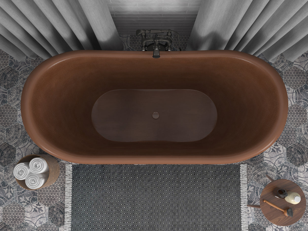 ANZZI BT-007 Nero 70 in. Handmade Copper Double Slipper Flatbottom Non-Whirlpool Bathtub in Hammered Antique Copper