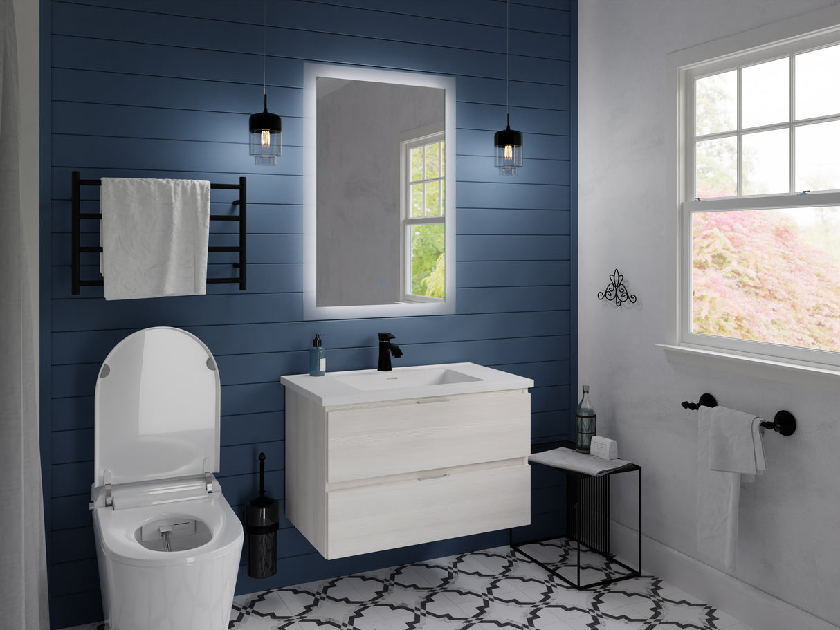 ANZZI VT-CT30-WH Conques 30 in W x 20 in H x 18 in D Bath Vanity in Rich White with Cultured Marble Vanity Top in White with White Basin