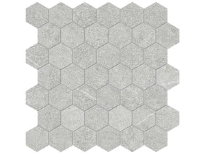 Anatolia Tile 2" Mjork Color Body Porcelain Ash Hexagon 42 Piece Mosaic 4501-0379-0 1 Sheet = .97 Sq. Ft." Ash 2" Hexagon - premium natural stone mosaic tile from Anatolia Tile, available at PoshHaus showroom in Keene, NH
