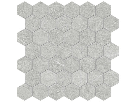 Anatolia Tile 2" Mjork Color Body Porcelain Ash Hexagon 42 Piece Mosaic 4501-0379-0 1 Sheet = .97 Sq. Ft." Ash 2" Hexagon - premium natural stone mosaic tile from Anatolia Tile, available at PoshHaus showroom in Keene, NH