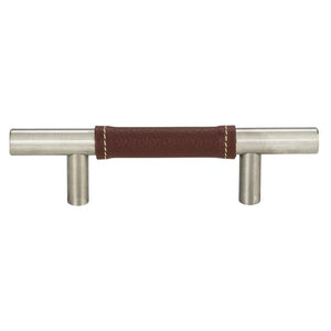 Atlas Homewares Zanzibar Brown Leather Pull 3 Inch (c-c) Brushed Nickel