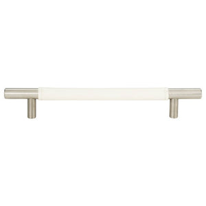 Atlas Homewares Zanzibar White Leather Pull 6 5/16 Inch (c-c) Brushed Nickel