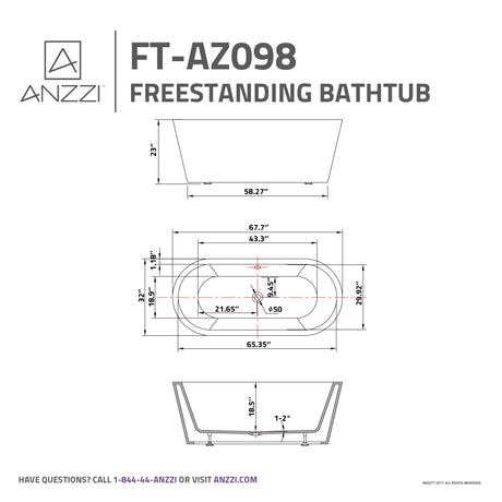 ANZZI FT-AZ098 Chand 67 in. Acrylic Flatbottom Freestanding Bathtub in White