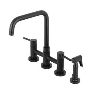 Kingston Brass KS8280DLBS Concord Bridge Kitchen Faucet with Brass Sprayer, Matte Black