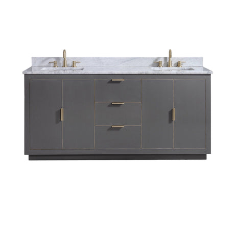 Avanity Austen 73 in. Vanity Combo in Twilight Gray with Gold Trim and Carrara White Marble Top 
