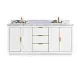Avanity Austen 73 in. Vanity Combo in White with Gold Trim and Carrara White Marble Top 