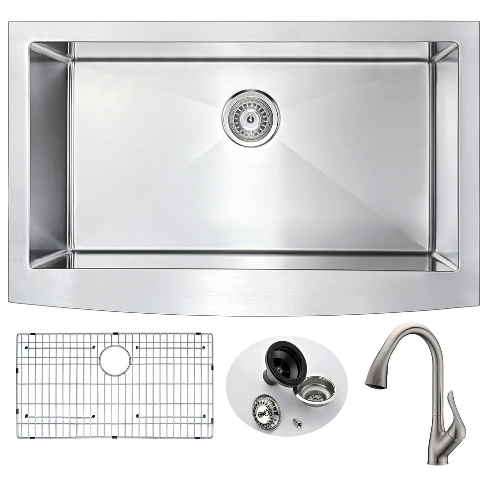 ANZZI KAZ3620-031B Elysian Farmhouse 36 in. Kitchen Sink with Accent Faucet in Brushed Nickel